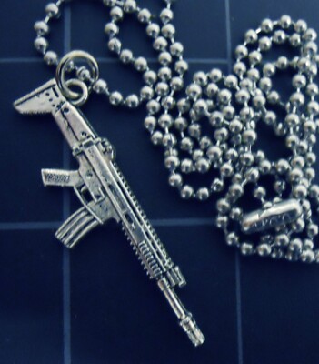 AK-47 AR-15 Necklace 2ND Amendment Rifle Pendant 3d Long Gun Stainless Chain NEW