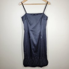 Vintage Y2K Rampage Black Satin Slip Dress 9 Beaded Sleeveless Prom Goth Fairy