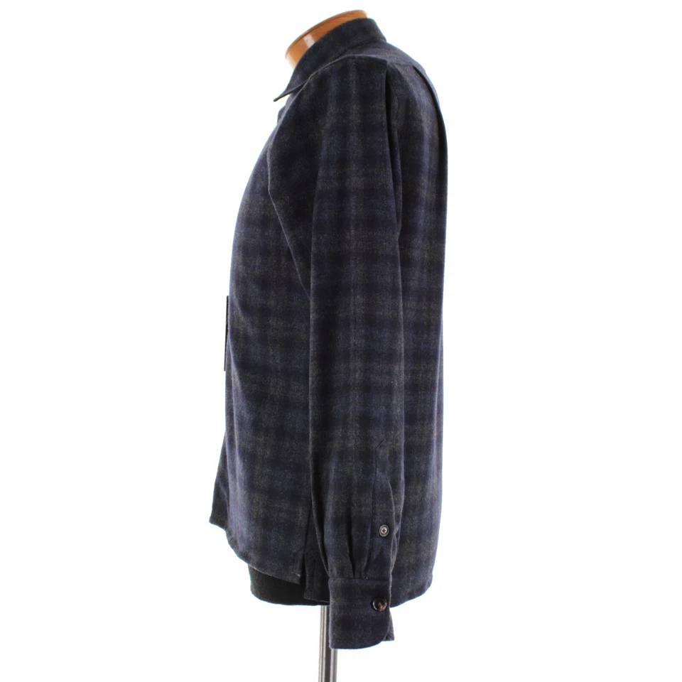 Luciano Barbera NWT Wool Cashmere Overshirt Size S In Blue & Gray Plaid - Image 4 of 4