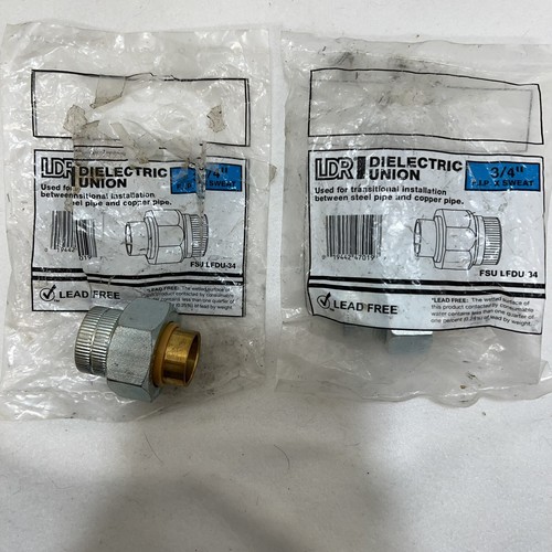 Plumbing pipe Dielectric Union 3/4 FIP to 3/4 Sweat cup FSU LFDU-34-LDR:TWO EACH - Picture 1 of 8