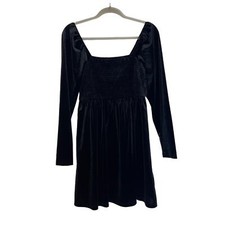 Gap Velvet Smocked Square Neck Mini Dress Size M Black Witchy Whimsigoth NWT