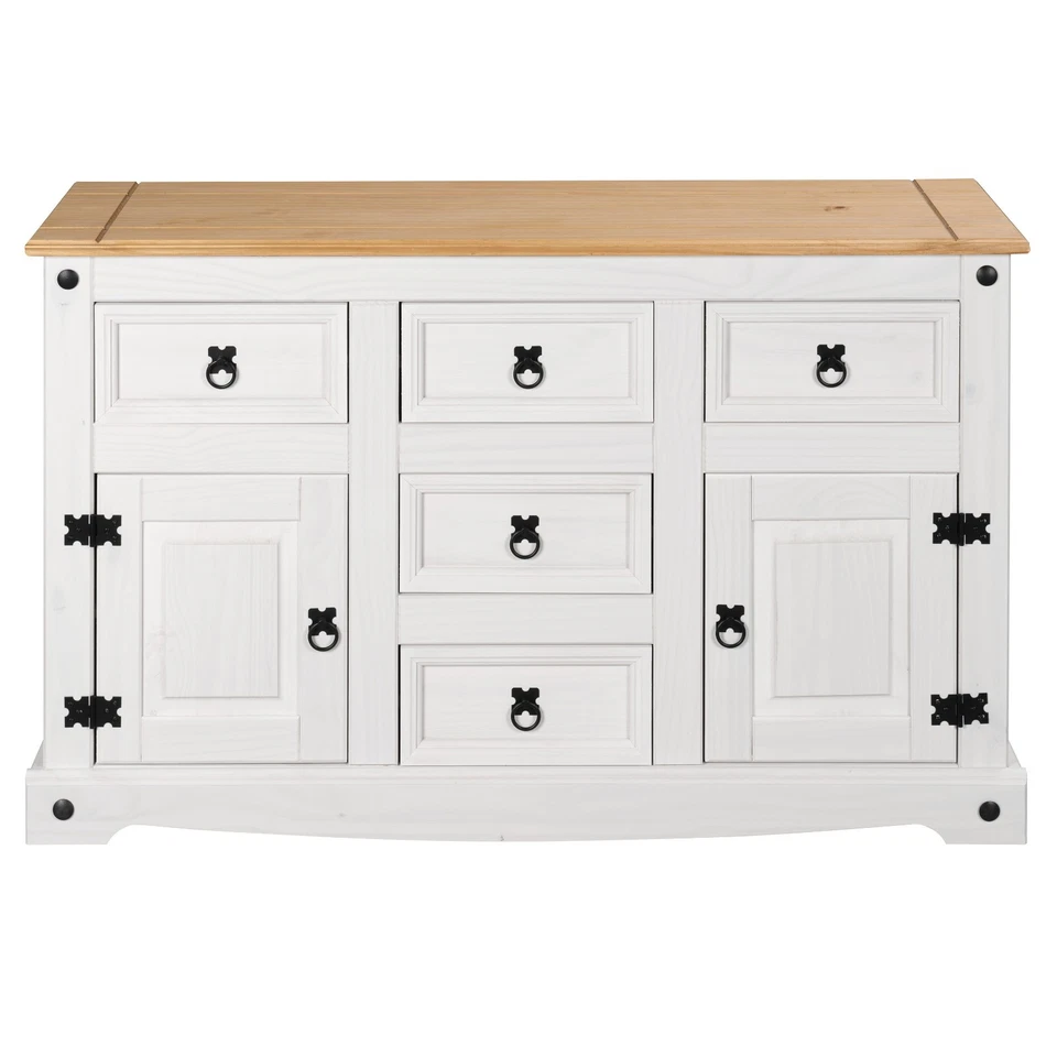 Corona Sideboard White 2 Door 5 Drawer Large Mexican Solid Pine Wood - Image 4 of 4