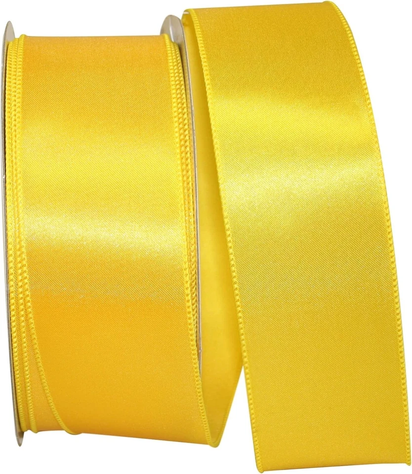 100% Polyester Wired Edge Satin Ribbon, 2-1/2 Inch X 50 Yards in Elegant Yellow - Image 2 of 2