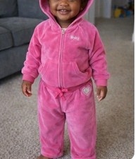 Juicy Couture Girls Pink Velour Tracksuit Set Sweater Hoodie Size 2-3t