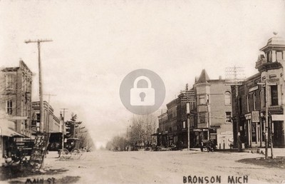 Street View Main St., Bronson MI Michigan 1909 RPPC Photo Postcard COPY