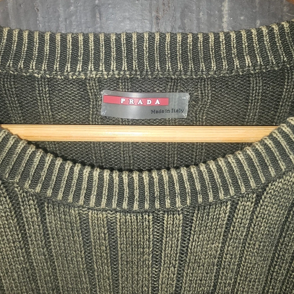 Prada Olive Green Sweater Ribbed Knit Crewneck Grunge Mens 56 XXL Designer 90s - Image 3 of 4