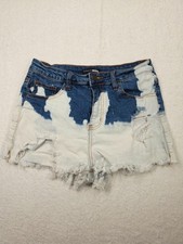 Women's Distressed Denim Short Sz L Bleached Wash Frayed Hem Stretch Jean