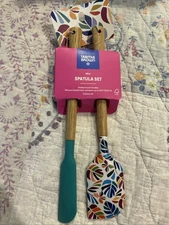 Spatula 2 Piece Set Green & Leaf Pattern. Mini Tabitha Brown Target Rubberwood