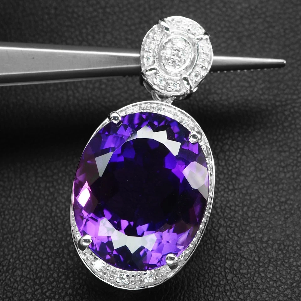 Impresionantes colgantes hechos a mano de plata de ley 925 de 15,67 quilates de amatista violeta medianoche Foto 3 de 4