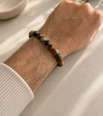 LUXE ATELIER Herren Armband Edelstein-Perlen mehrfarbig rund elastisch