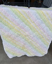 Vintage Quilted Baby Blanket 40 X33 Blocks With Stripes Design 