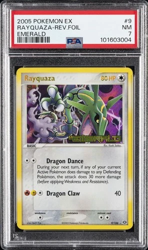 2005 POKEMON EX EMERALD #9 RAYQUAZA-REVERSE FOIL PSA 7