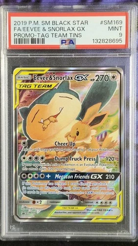 Pokemon PSA 9 Eevee & Snorlax GX SM169 Black Star Promo