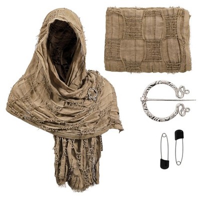 Post Apocalyptic Hooded Shawl Scarf Medieval Renaissance Cowl Cloak Cape Tatt...