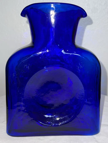 Blenko 384 Cobalt Blue Glass Double Spout Water Bottle Pitcher