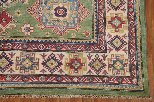 Green Geometric Super Kazak Handmade Area Rug Dining Room Carpet 7x10 - Picture 7 of 21