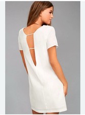 Lulus Women’s Mumbai Way White Short Sleeve V-cut out Mini Dress Small