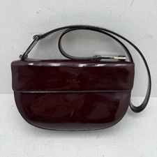 Vintage Furla Patent Leather Shoulder Bag Burgundy Red Made in Italy