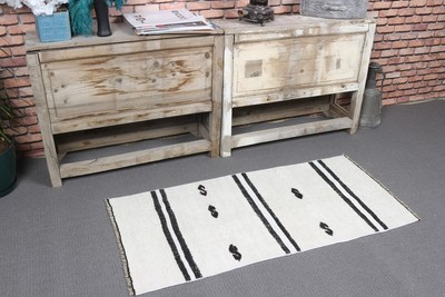Turkish Vintage Rug 1,8x3,8 ft (56x117 cm), Kilim White Wool Rug