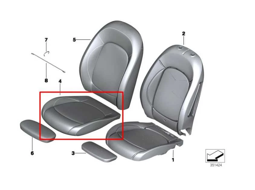 Cojín inferior asiento delantero derecho Mini Cooper Clubman 2016-19 52107340384 OEM Foto 2 de 4