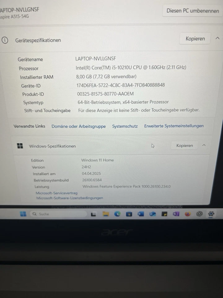 Acer Aspire A515-54G Intel I5 10210u NVIDIA MX250 15.6 Zoll 16GB RAM 1tb SSD - Bild 4 von 4