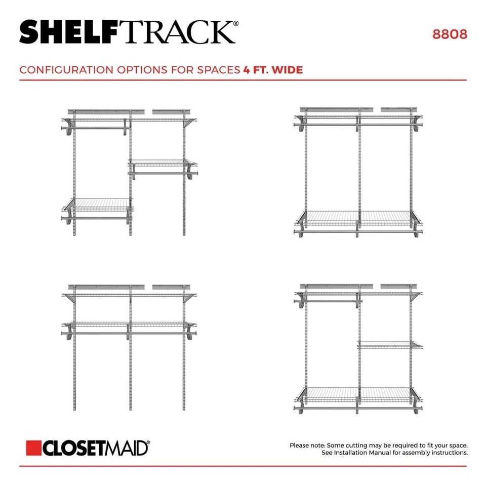 Kit organizador de armario de cromo satinado de 4 pies a 6 pies con estantes y varillas ajustables Foto 4 de 4