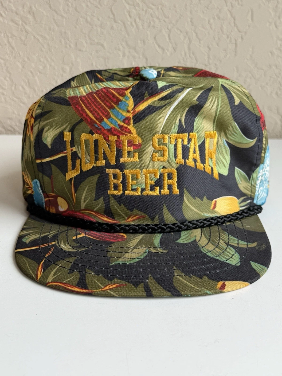 Vintage San Sun Hawaiian Floral Hat LONE STAR BEER Trucker Snap Back Cap