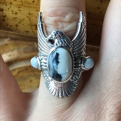 Natürlicher weißer Büffel Sterlingsilber Adler Ring Größe 6