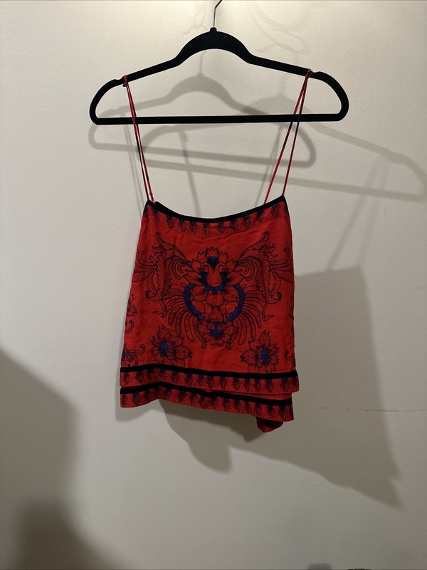 Free People Spaghetti Strap Vibrant Bohemian Spaghetti Strap Tank Red & Blue L
