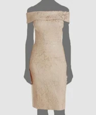 $480 Rickie Freeman For Teri Jon Women's Gold Metallic Jacquard Dress Size 16