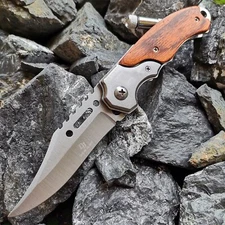 Tactical folding knife pocket knife wooden handle outdoor survival self-defense 