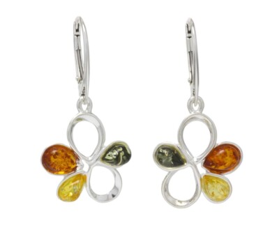 Natürlicher baltischer Bernstein Sterlingsilber 925 Blume Ohrhänger Ohrringe Schmuck