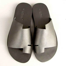 Men's Handmade Designer Top Grain Cobbled Leather Sandals Jagged Cutout Slides