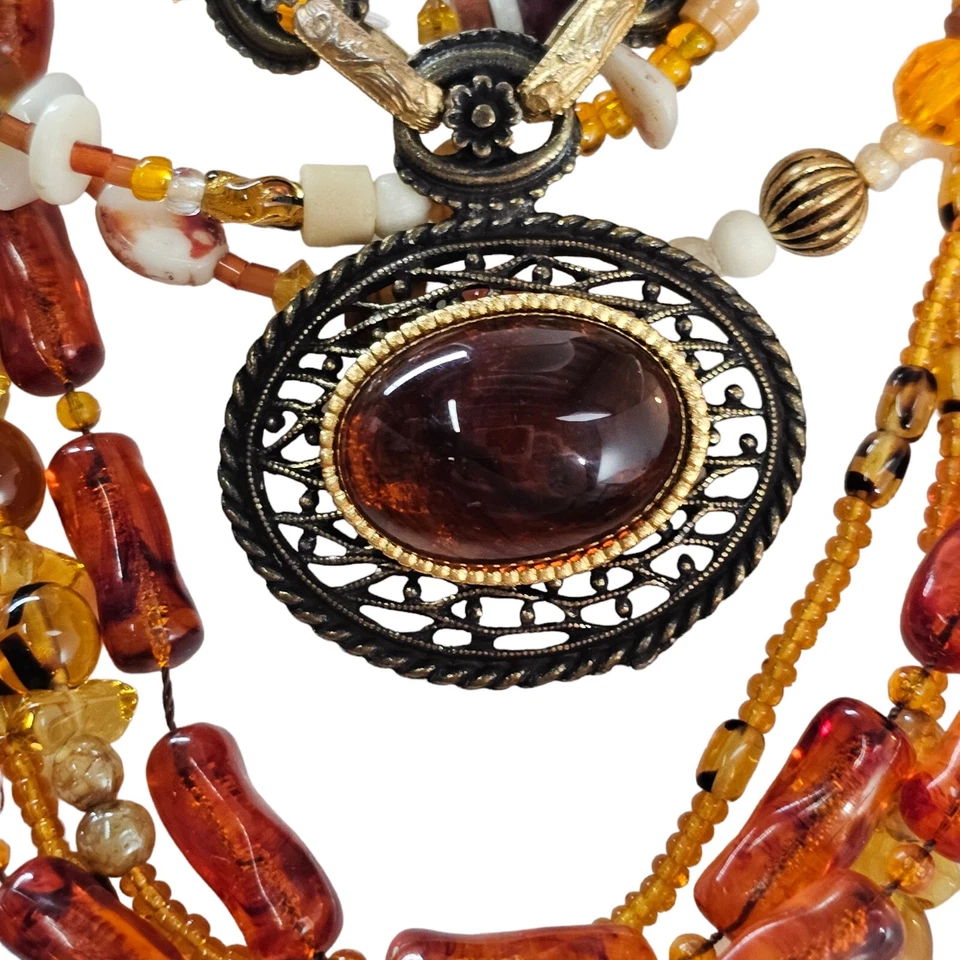 Juego de (4) collares con cuentas de topacio collar de latón lucita ámbar coñac ojo de tigre Foto 4 de 4