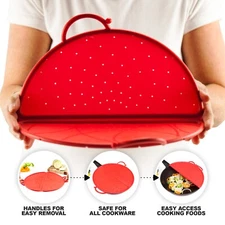 Splatter Screen Pan Guard Frying Bacon Grease Oil Red Silicone Stove Top Cooking