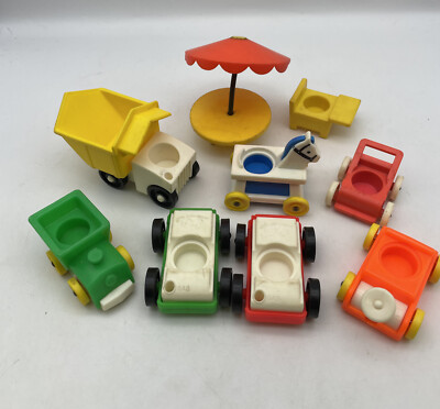Vintage Little People Fisher Price Lot Dump Truck Race Car Horse Table Train