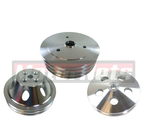 SBC Chevy 283-350 Aluminum 2/3/1 Water Crankshaft Power Steering Pulley Kit SWP - Foto 1 di 6