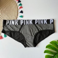 Victoria  s Secret PINK Logo Hipster Panty Gray Large VTG NEW