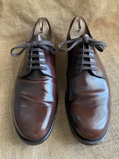 PRADA Men’s Brown Leather Plain Toe Derby Shoes Size UK 8 || US 9