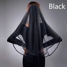 Women Black Tulle Short Veil Head Hair Accessories Wedding Bridal Party Cosplay