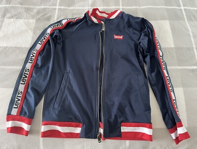 LEVI'S Boys Graphic Tracksuit Top Zip Jacket 8-9 Years 140cm Navy