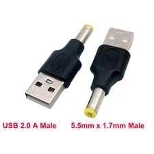 10pcs USB 2.0 A Male To DC 5.5mm x 1.7mm Plug DC Power Supply Adapter Connector