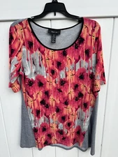 Style & Co Womens Floral Tunic Multicolor Short Sleeve Stretch Size Medium