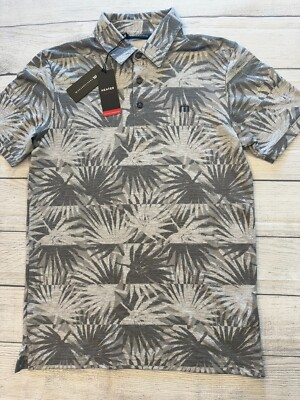 Travis Mathew Golf Polo Shirt Mens Small New Sign Here Gray Palm Floral MSRP $99