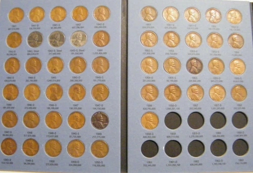 Complete Lincoln Wheat Penny Cent Collection Whitman Album 1941 - 1958 PDS Set S