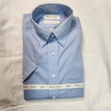 Roundtree Yorke gold label Men's Size 14.5 Blue Short Sleeve Shirt No Iron 52