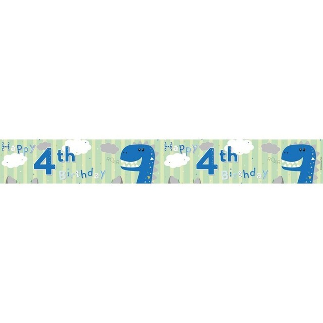 Age 4 Happy 4th Birthday Blue Green 2.6m Dinosaur Banner Party Decor Holographic