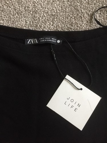 Lovely ZARA Black Jersey/Woven Long Sleeve Top, Button Cuff, Size S, BNWT - Picture 3 of 8