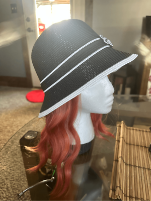 Beautiful stub bowler hat with patterned flower adjustable strap Beautiful stub bowler hat with patterned flower adjustable  main image 3