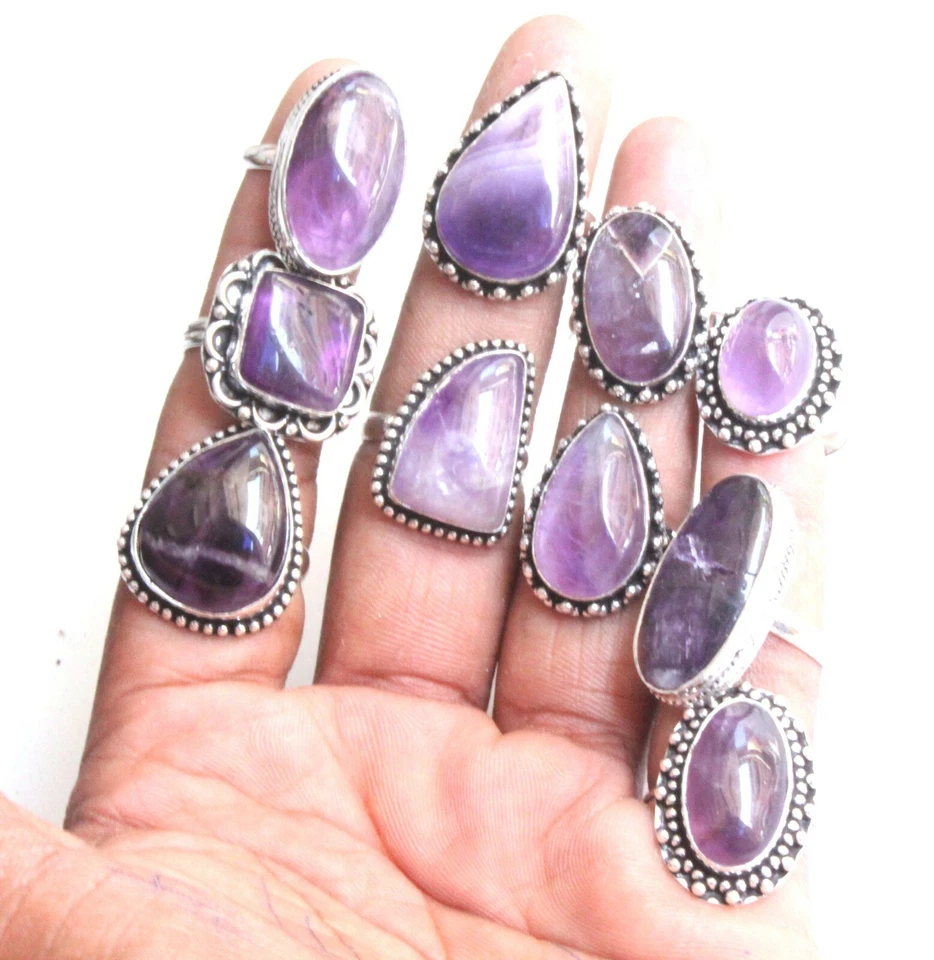 Anillos de piedras preciosas de amatista anillos hechos a mano anillos superpuestos de plata para mujer T@-17 Foto 2 de 4